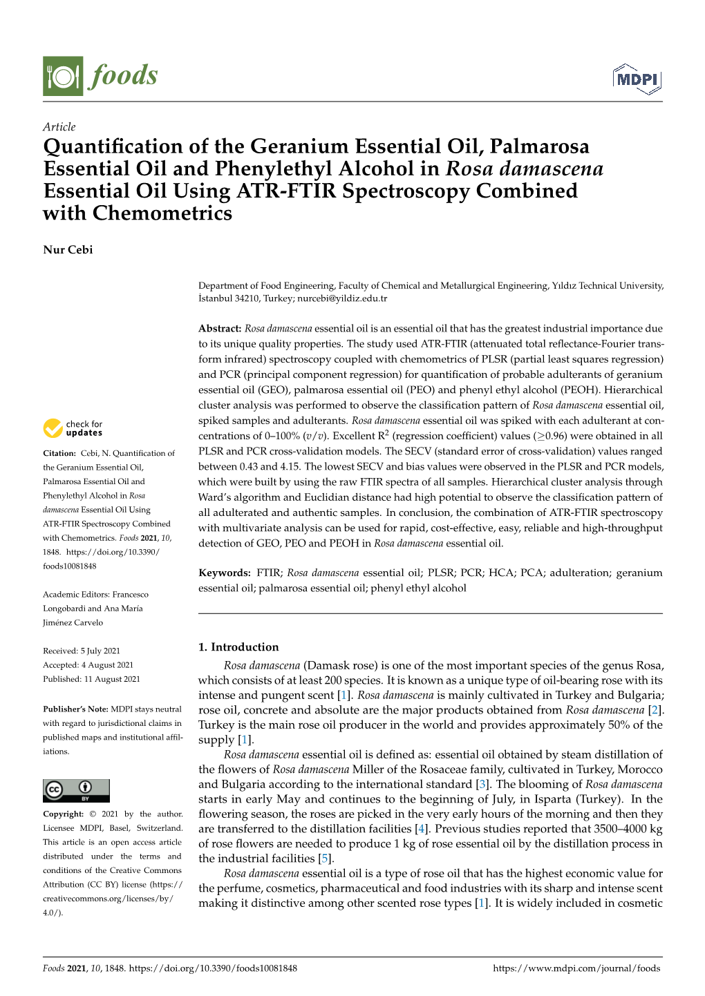 Quantification of the Geranium Essential Oil, Palmarosa