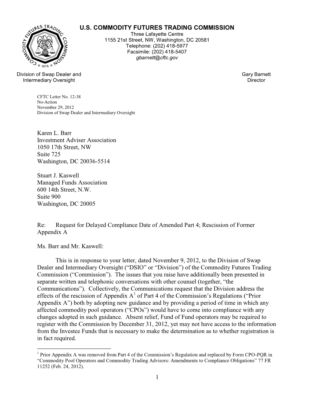 CFTC Letter 12-38