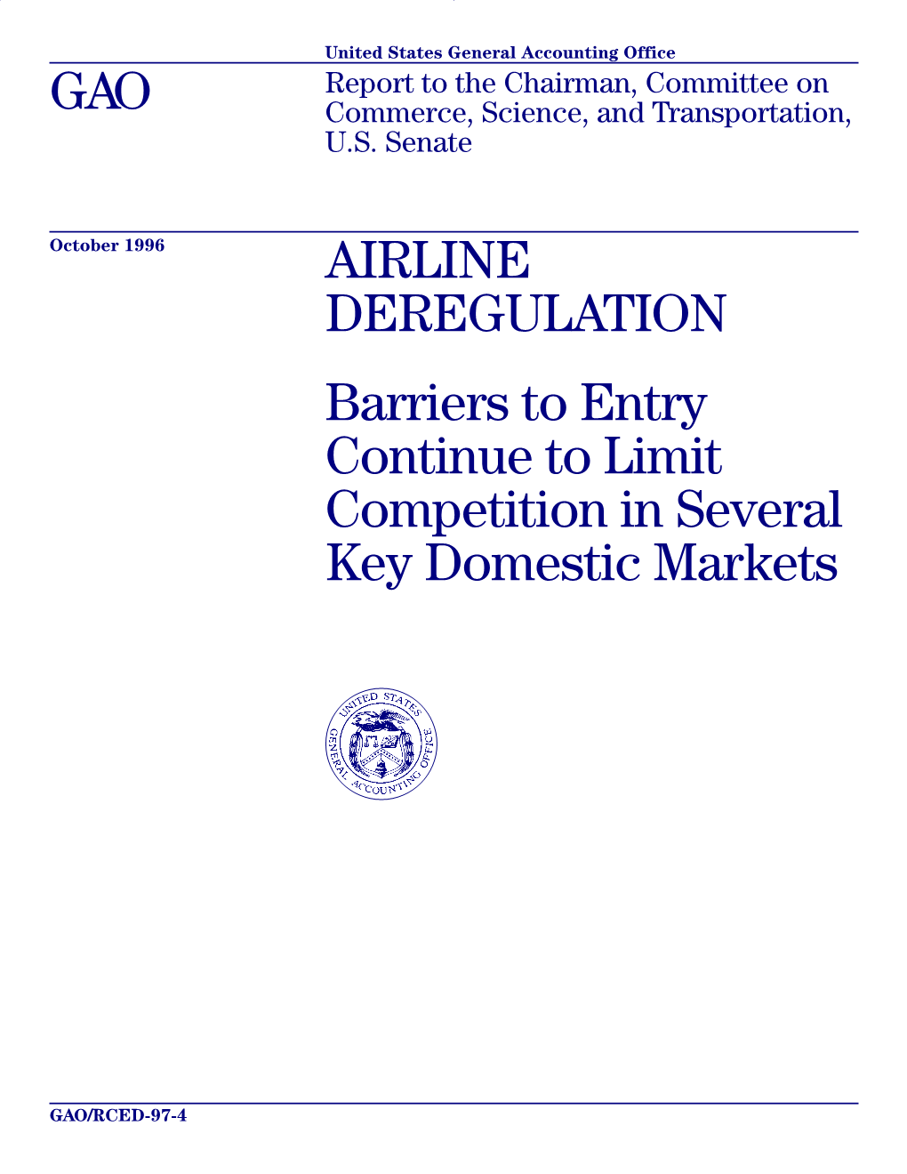 RCED-97-4 Airline Deregulation