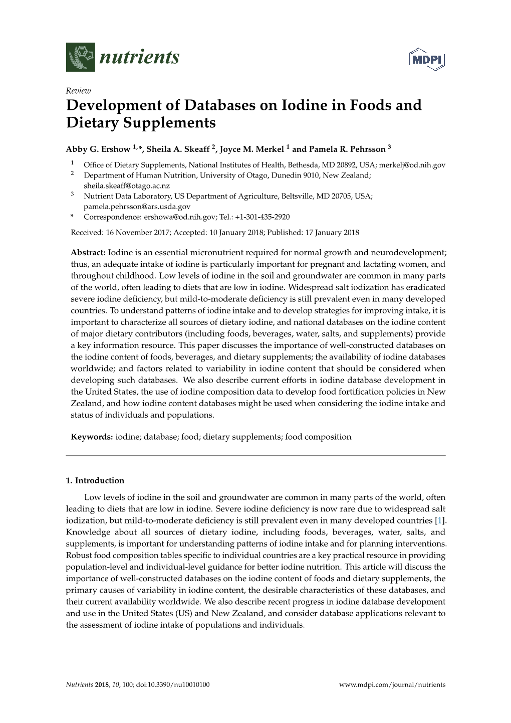 Development of Databases on Iodine in Foods and Dietary Supplements