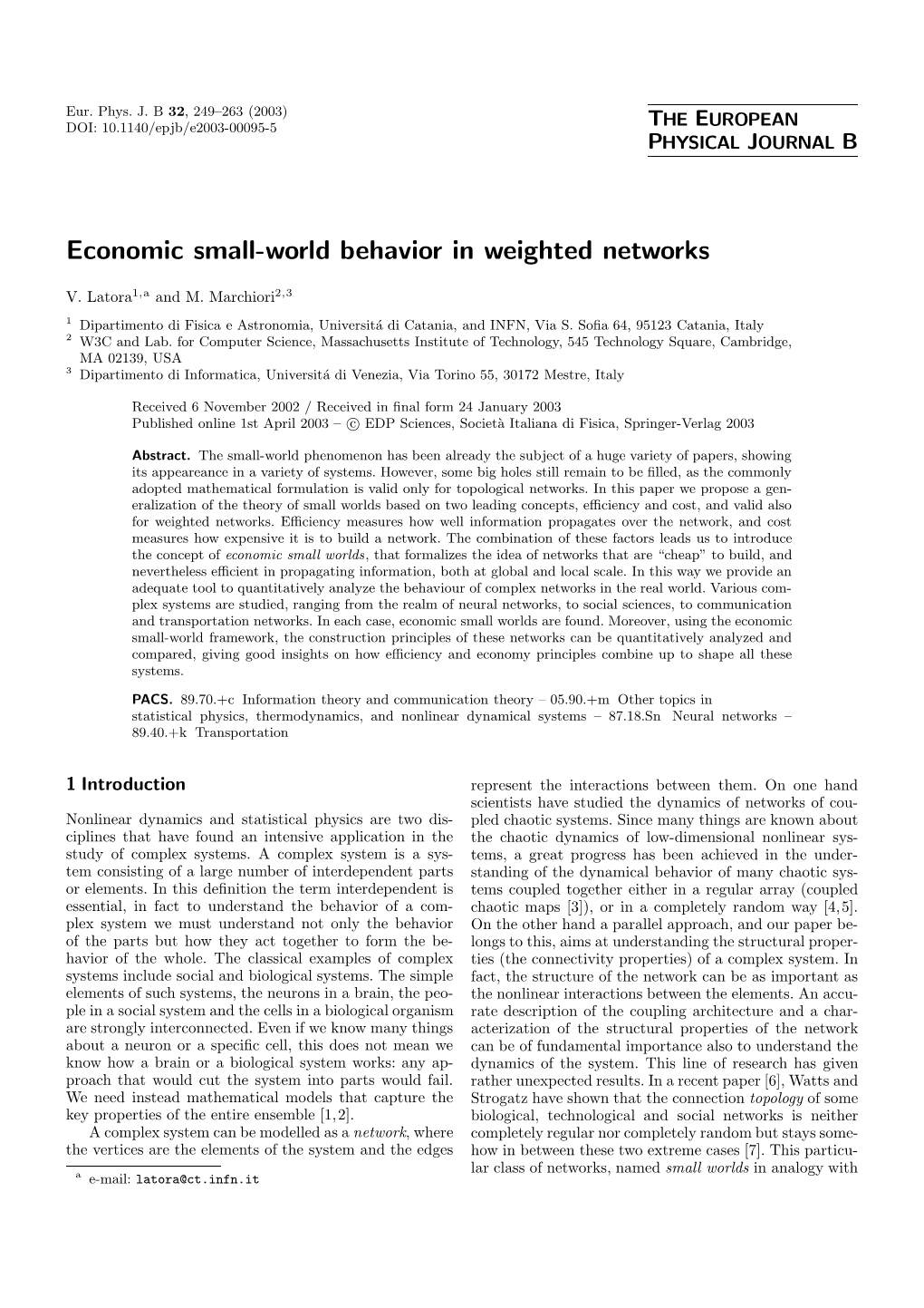 Economic Small-World Behavior in Weighted Networks