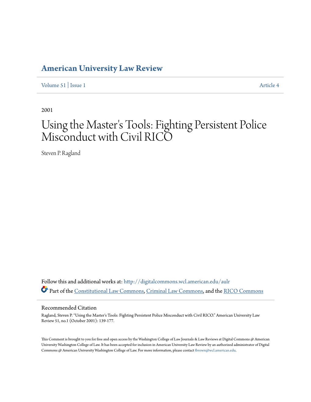 Fighting Persistent Police Misconduct with Civil RICO Steven P