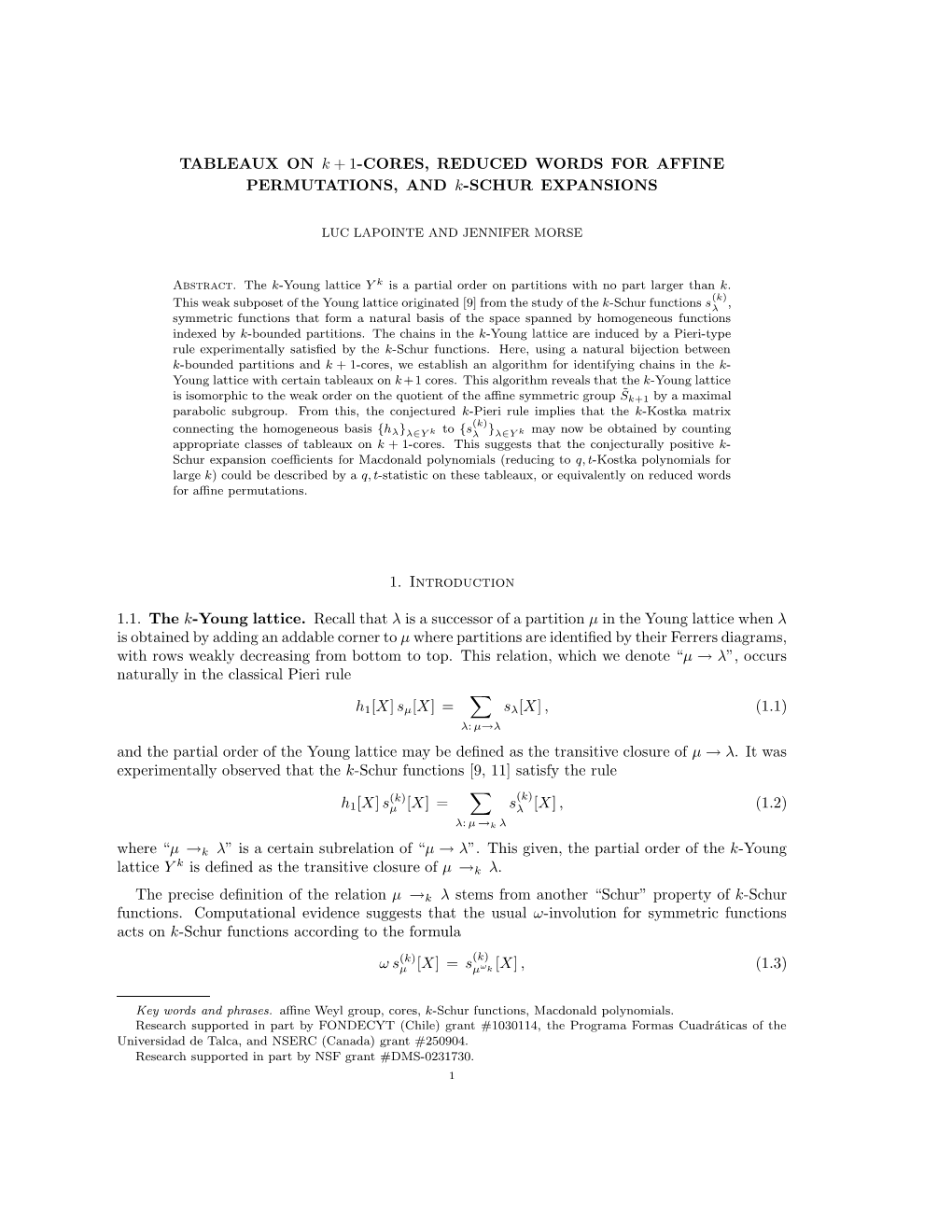 TABLEAUX on K + 1-CORES, REDUCED WORDS for AFFINE PERMUTATIONS, and K-SCHUR EXPANSIONS