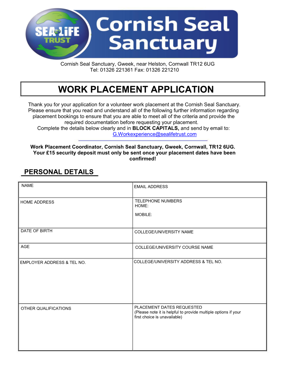 Work Placement Application