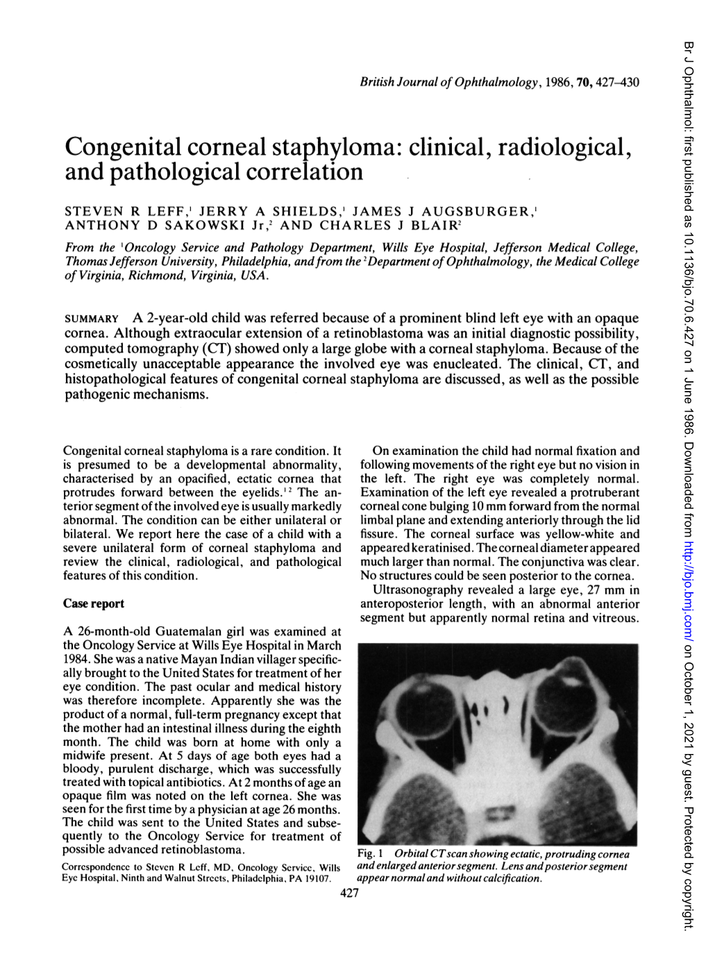 Congenital Corneal Staphyloma: Clinical, Radiological, and Pathological Correlation