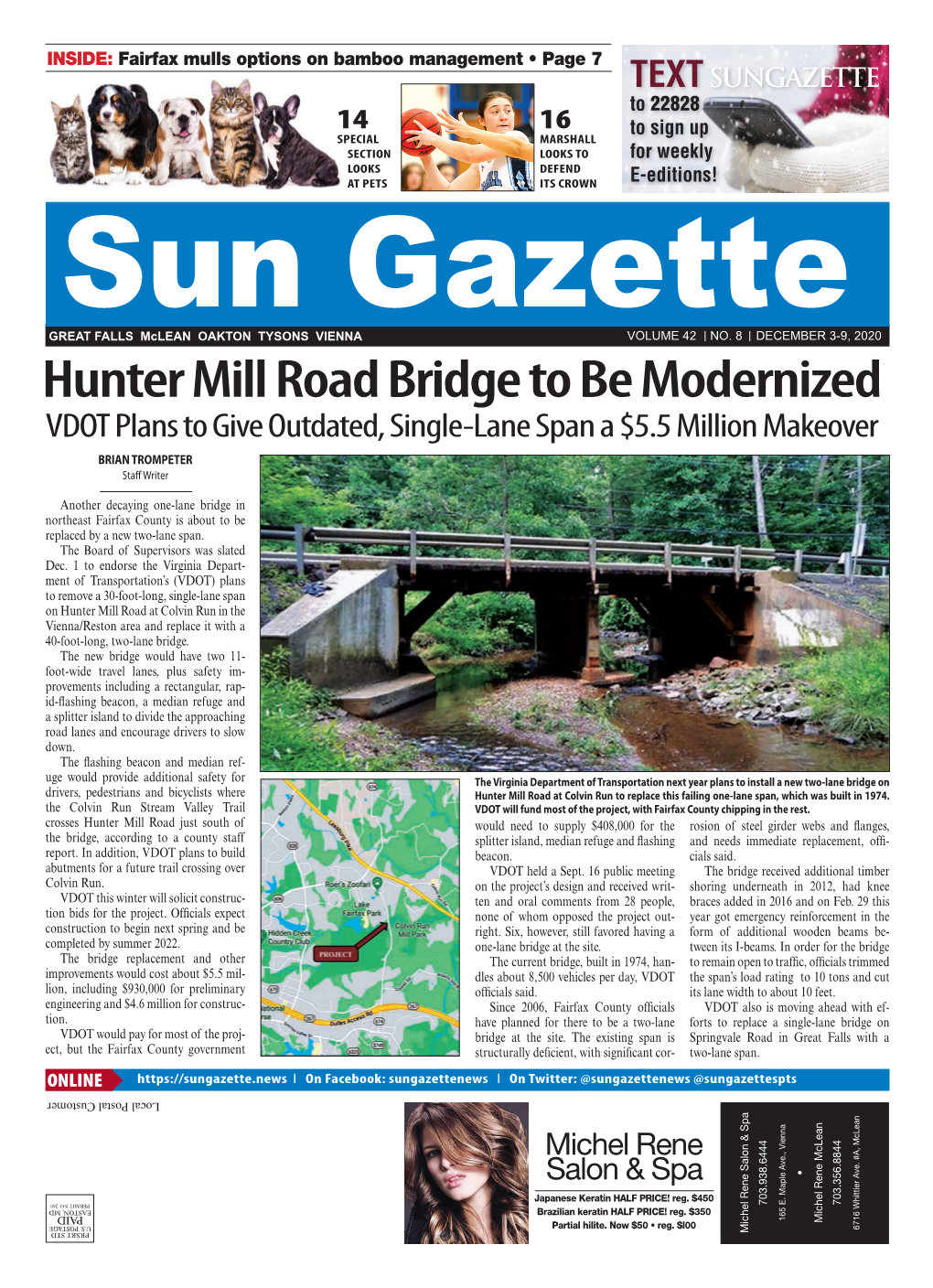 Hunter Mill Road Bridge to Be Modernized VDOT Plans to Give Outdated, Single-Lane Span a $5.5 Million Makeover BRIAN TROMPETER Sta Writer