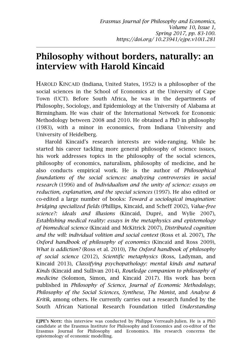 Philosophy Without Borders, Naturally: an Interview with Harold Kincaid