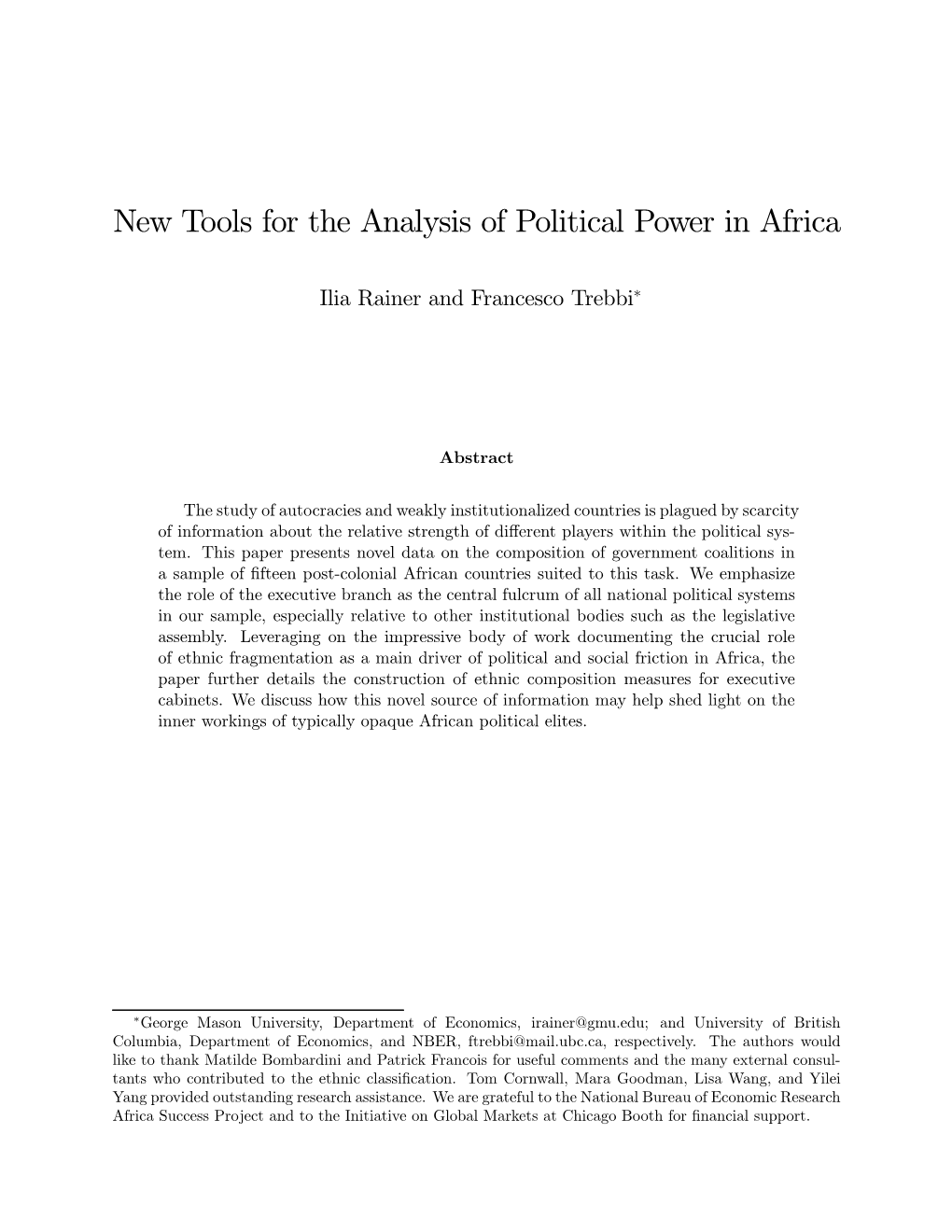 New Tools for the Analysis of Political Power in Africa