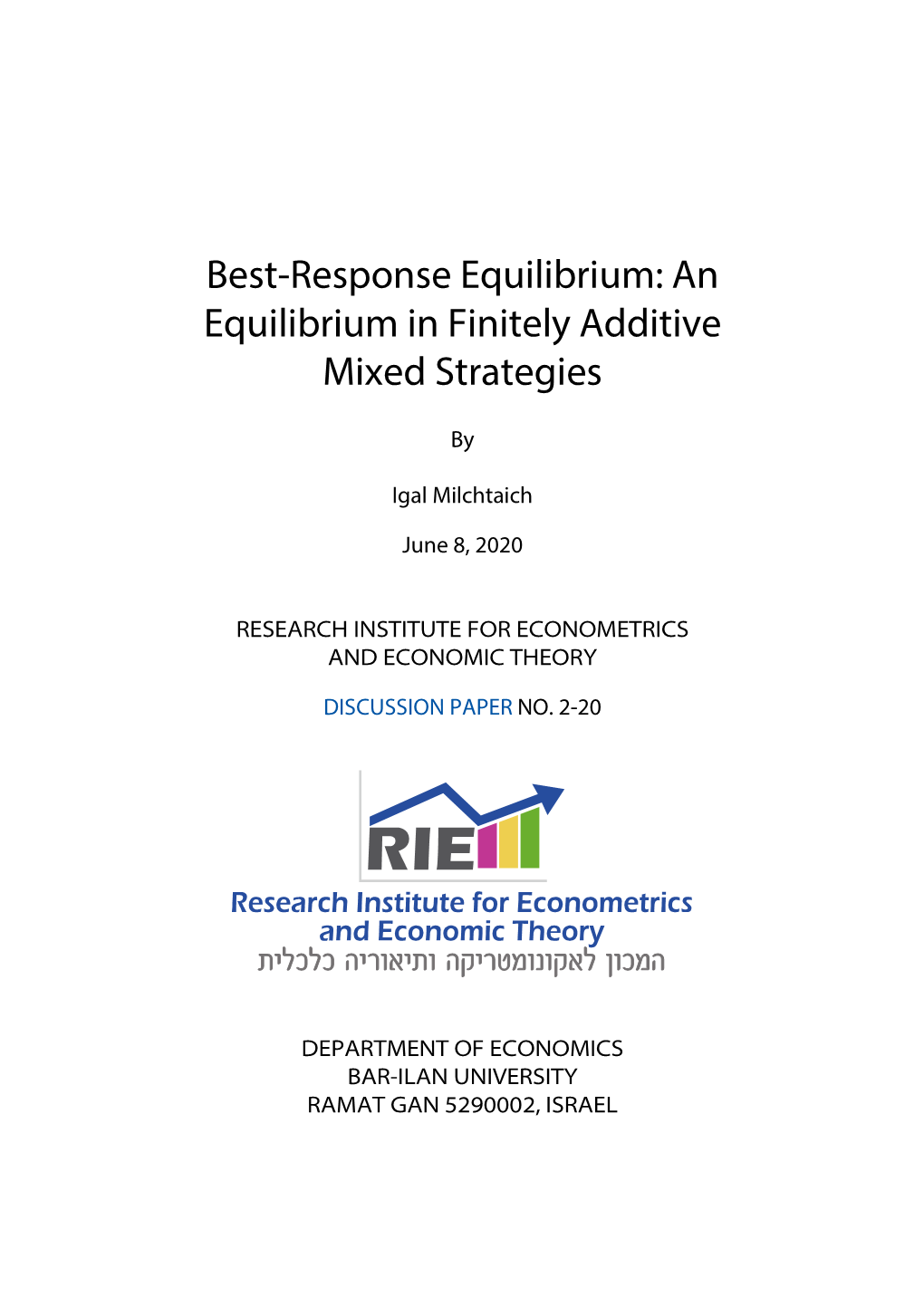 An Equilibrium in Finitely Additive Mixed Strategies