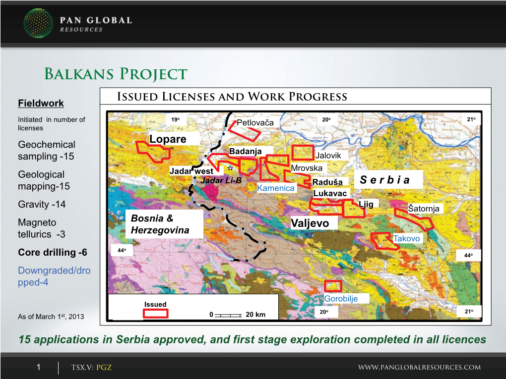 Balkans Project Issued Licenses and Work Progress Fieldwork