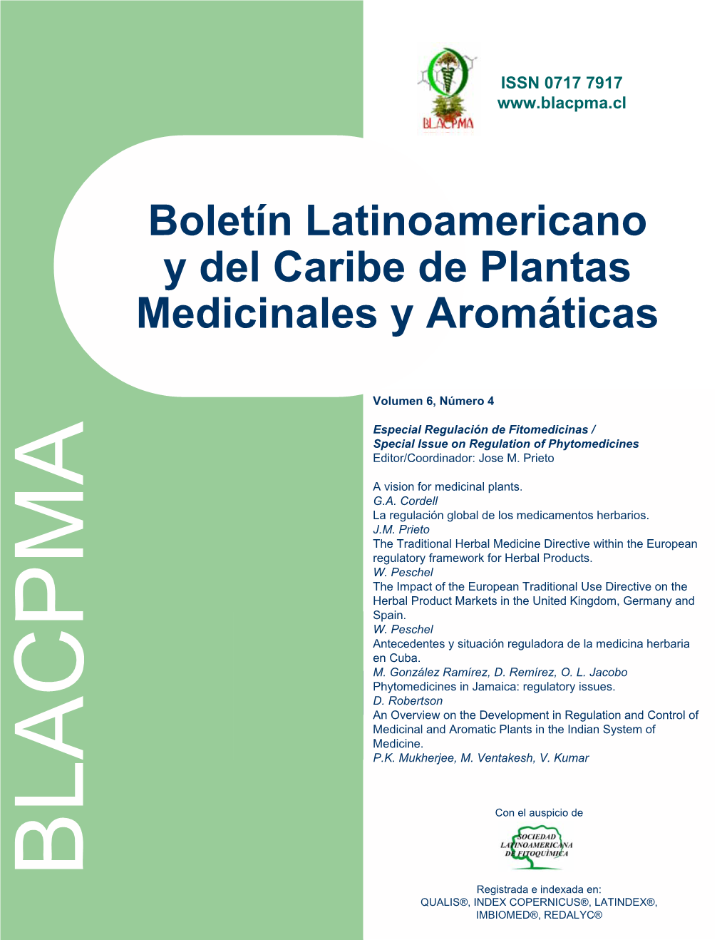 Boletín Latinoamericano Y Del Caribe De Plantas Medicinales Y Aromáticas