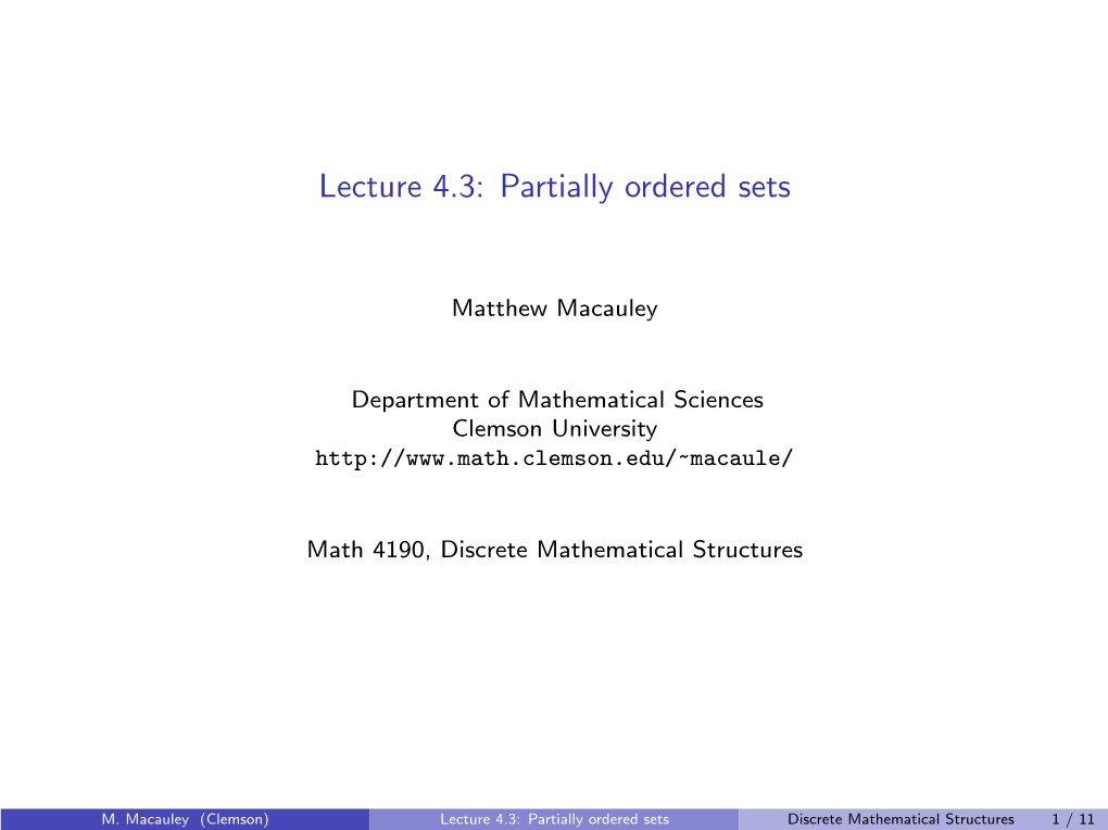 Lecture 4.3: Partially Ordered Sets