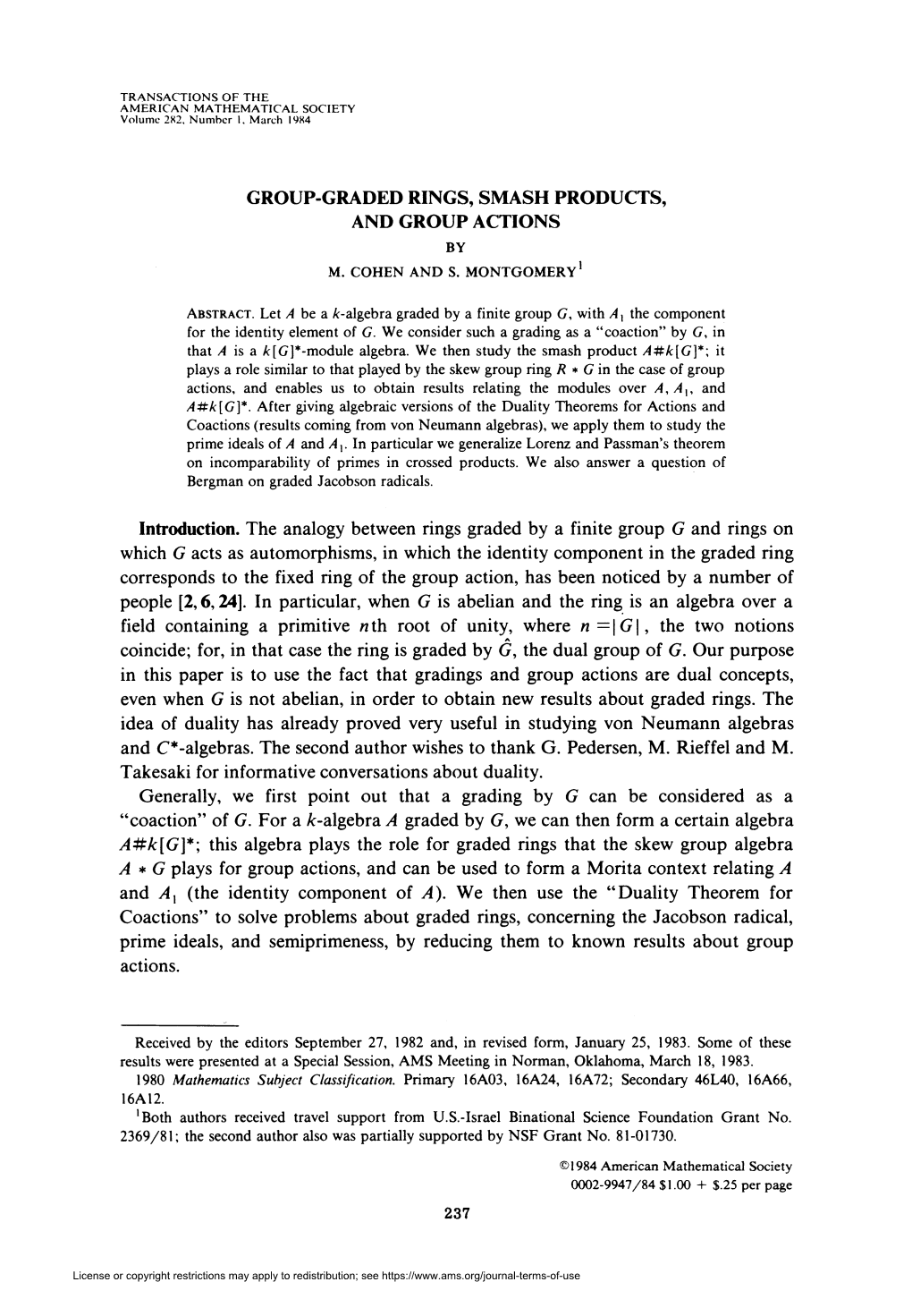 Group-Graded Rings, Smash Products, and Group Actions by M