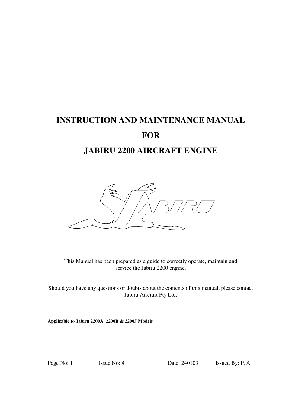 Instruction and Maintenance Manual for Jabiru 2200 Aircraft Engine