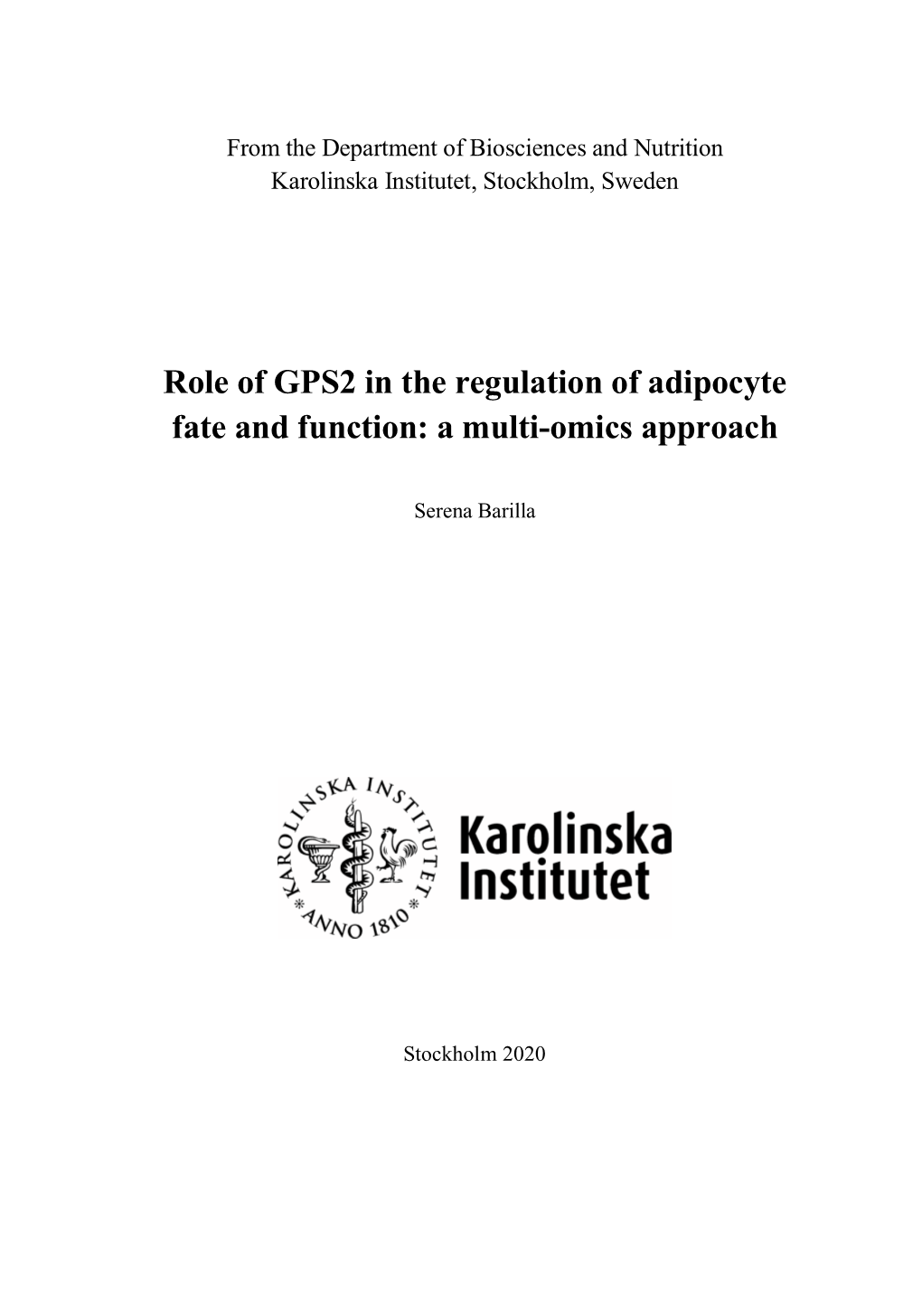 Role of GPS2 in the Regulation of Adipocyte Fate and Function: a Multi-Omics Approach