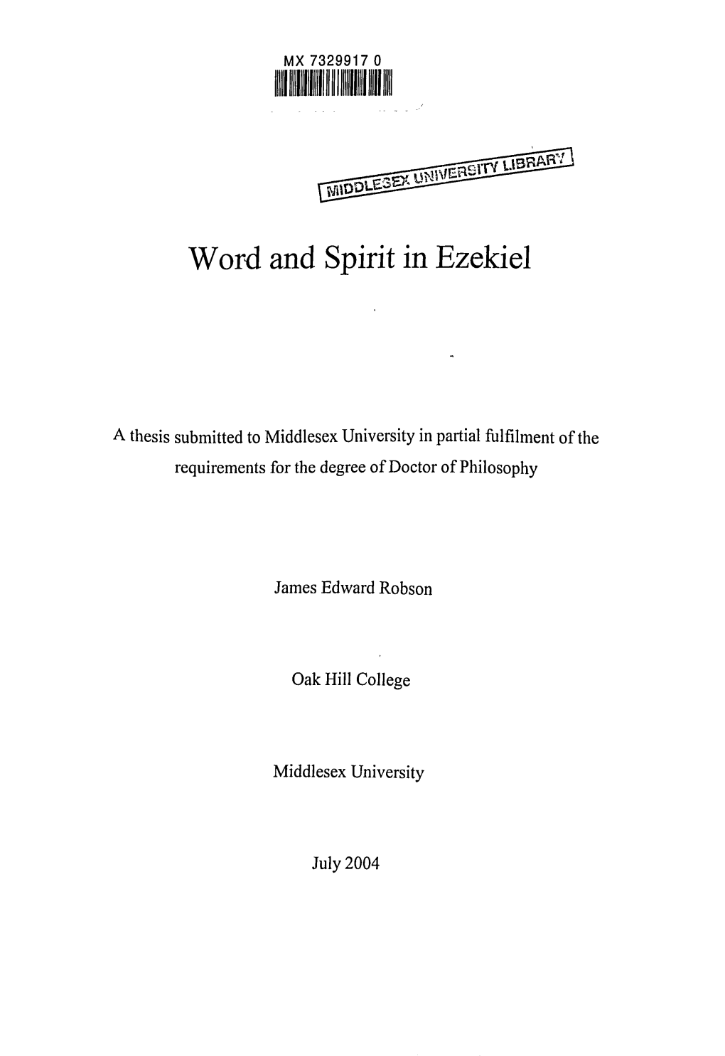 A Thesis Submitted to Middlesex University in Partial Fulfilment of The