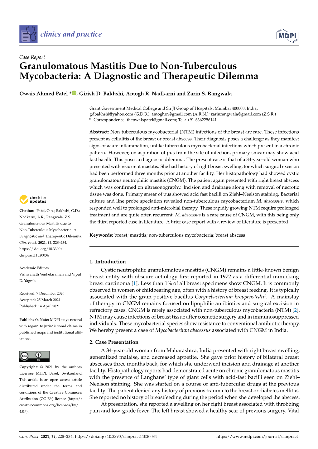 Granulomatous Mastitis Due to Non-Tuberculous Mycobacteria: a Diagnostic and Therapeutic Dilemma