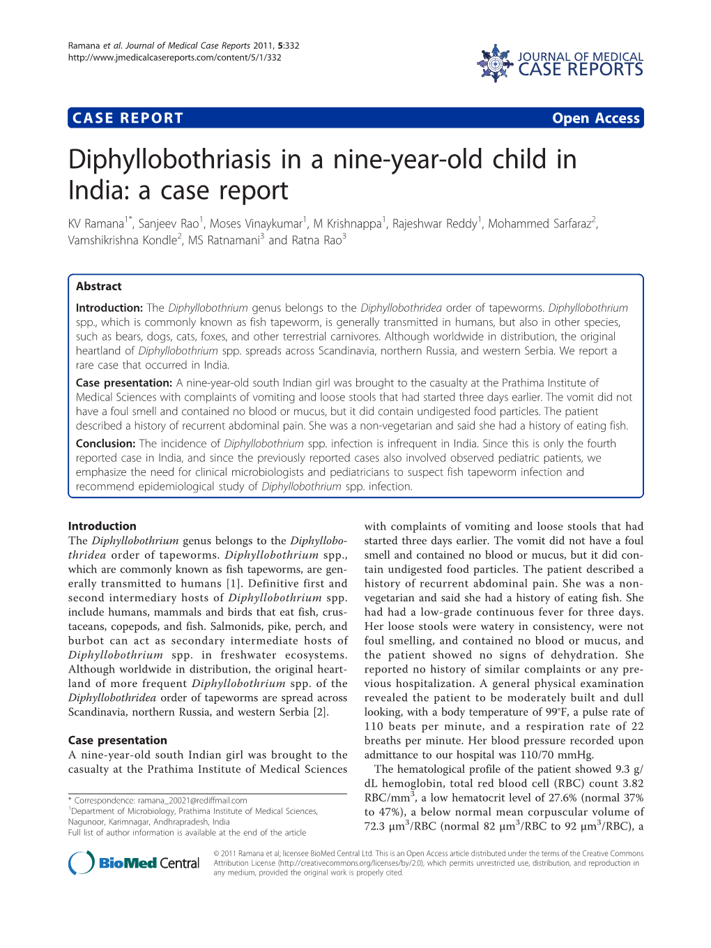 Diphyllobothriasis in a Nine-Year-Old Child in India