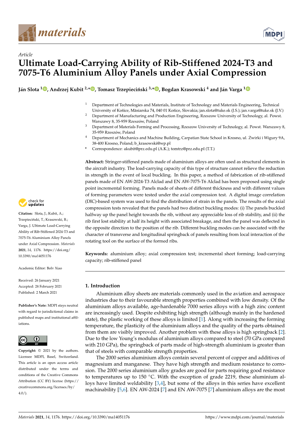 Ultimate Load-Carrying Ability of Rib-Stiffened 2024-T3 and 7075-T6 Aluminium Alloy Panels Under Axial Compression