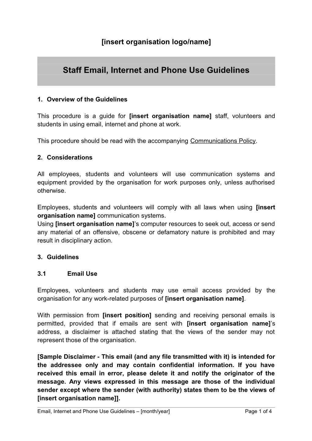 Staff Email, Internet and Phone Use Guidelines