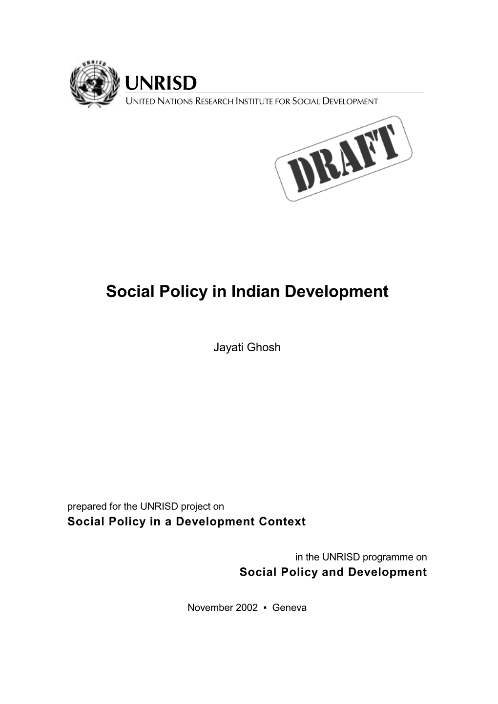 Social Policy in Indian Development
