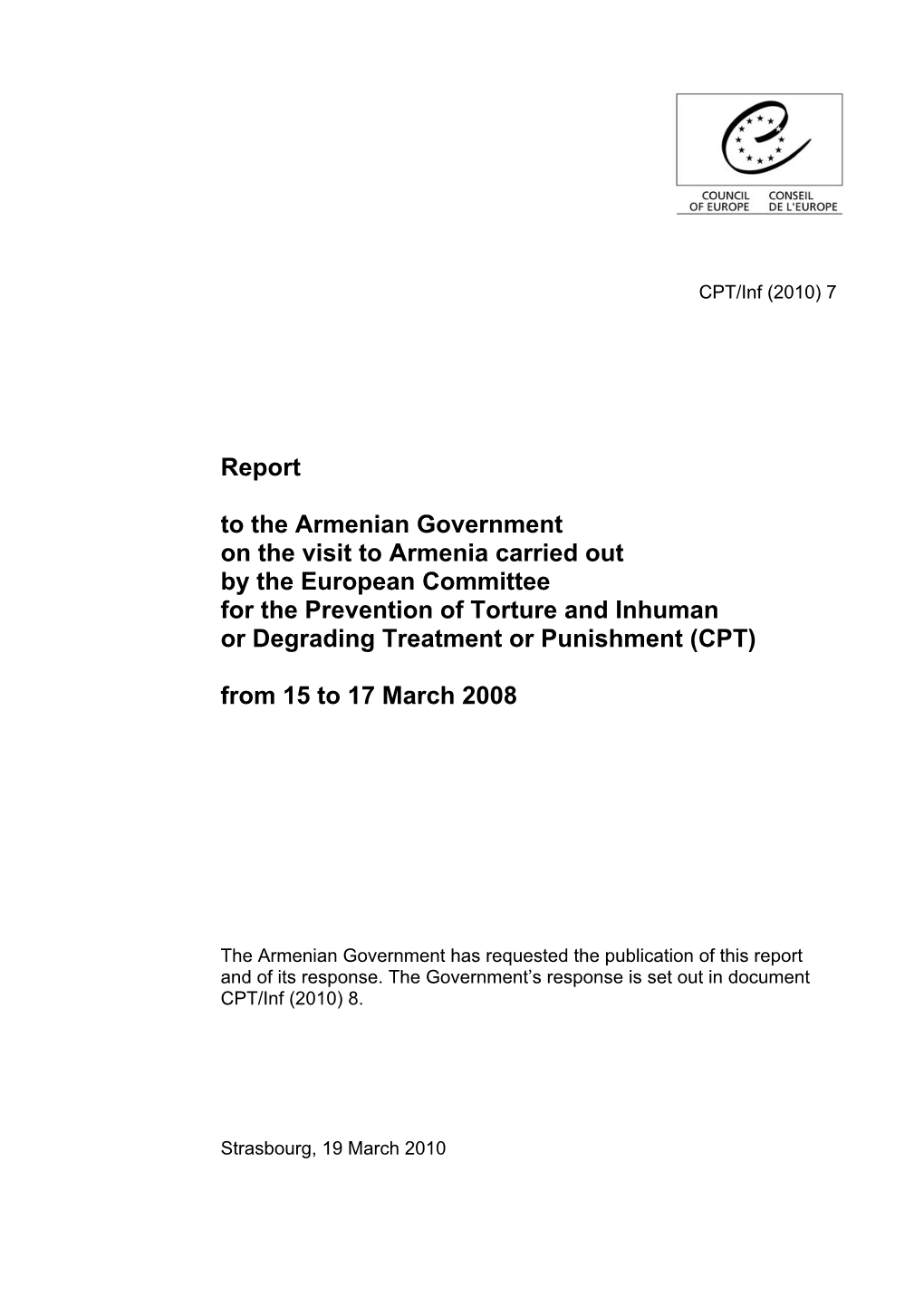 Report to the Armenian Government on the Visit to Armenia