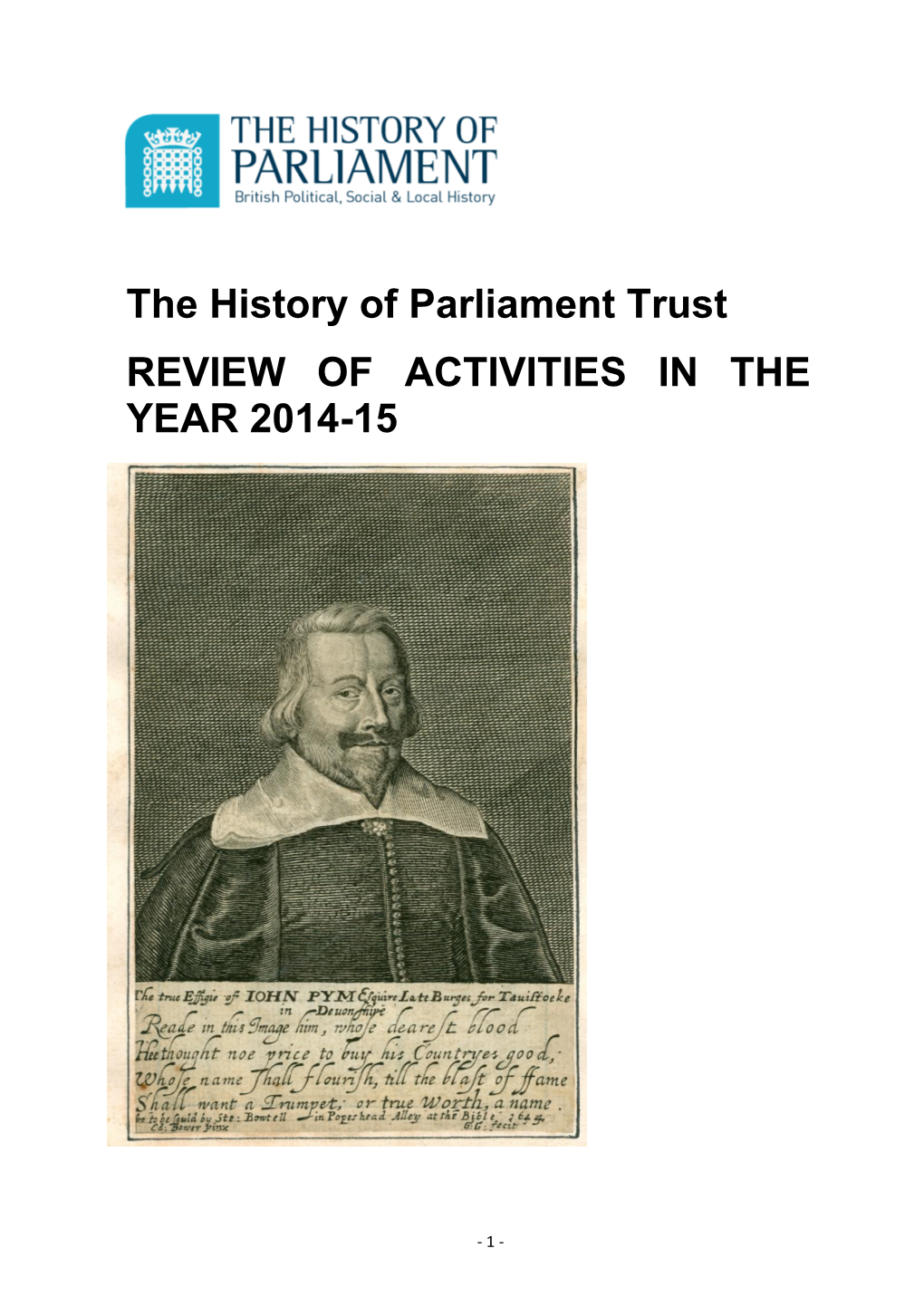 The History of Parliament Trust REVIEW of ACTIVITIES in the YEAR 2014-15