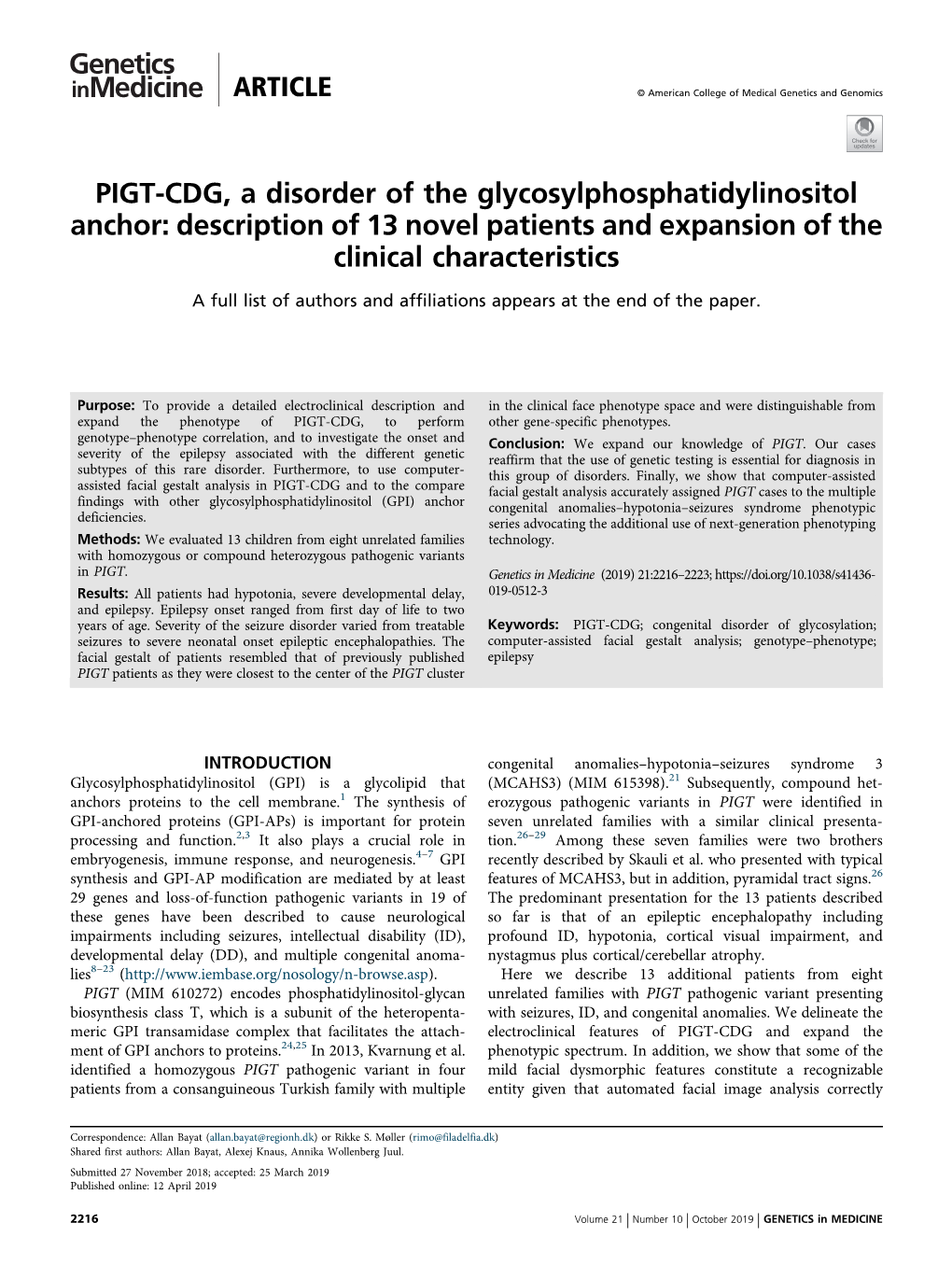 PIGT-CDG, a Disorder of the Glycosylphosphatidylinositol Anchor: Description of 13 Novel Patients and Expansion of the Clinical Characteristics