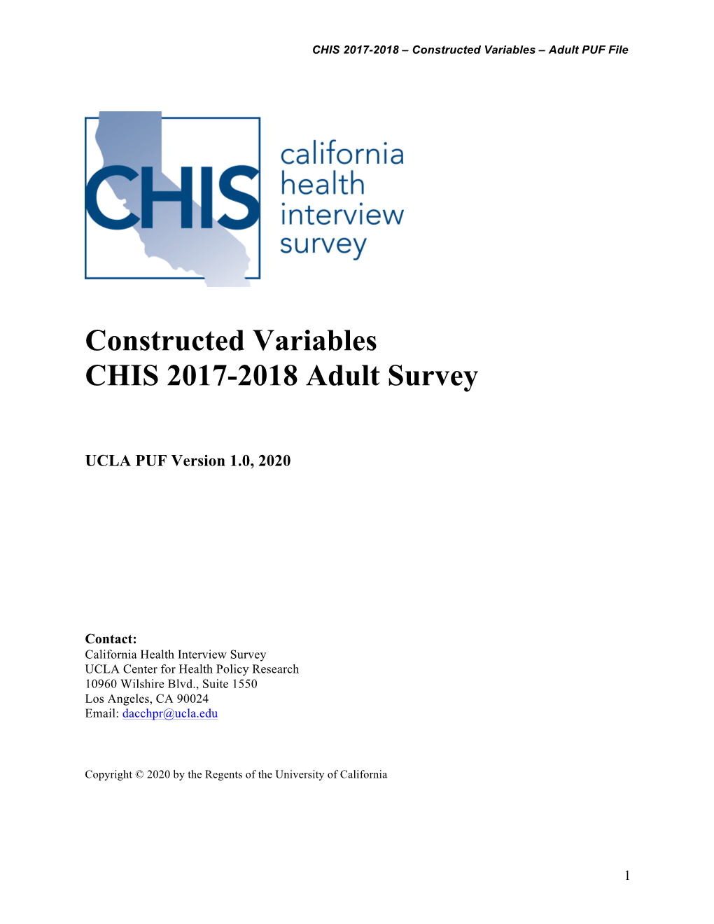 Constructed Variables CHIS 2017-2018 Adult Survey