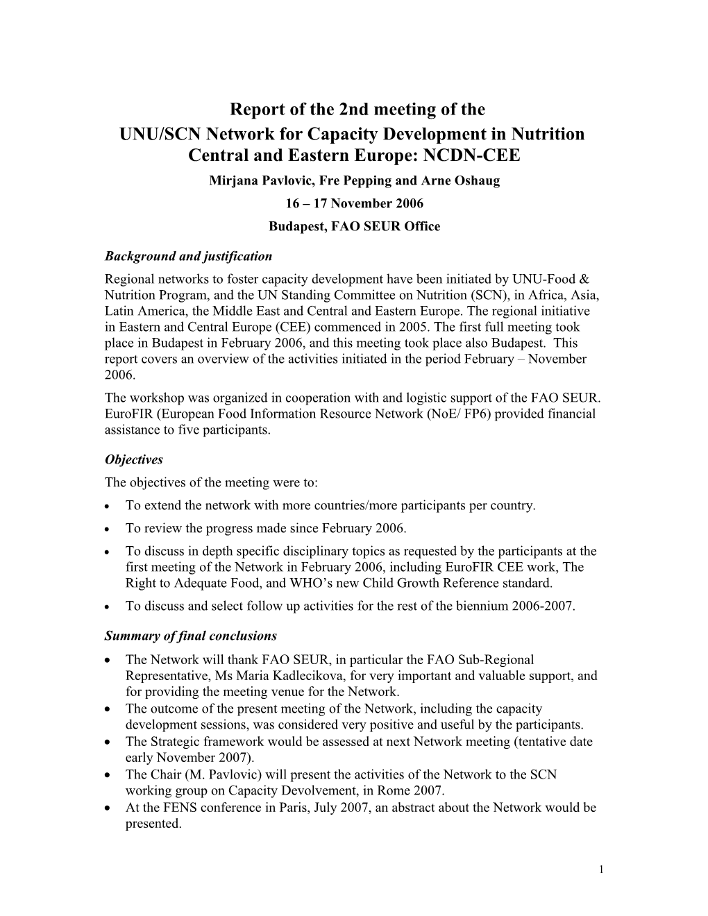 UNU/SCN Network for Capacity Development in Nutrition