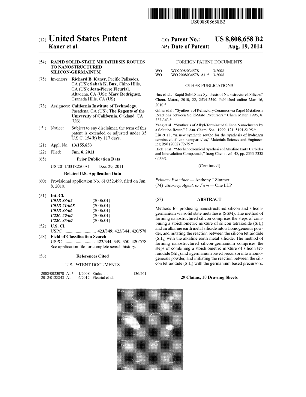 (12) United States Patent (Lo) Patent No.: �US 8,808,658 B2 Kaner Et Al