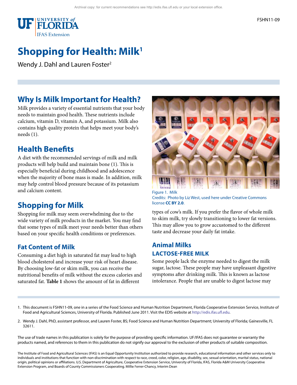 Shopping for Health: Milk1 Wendy J