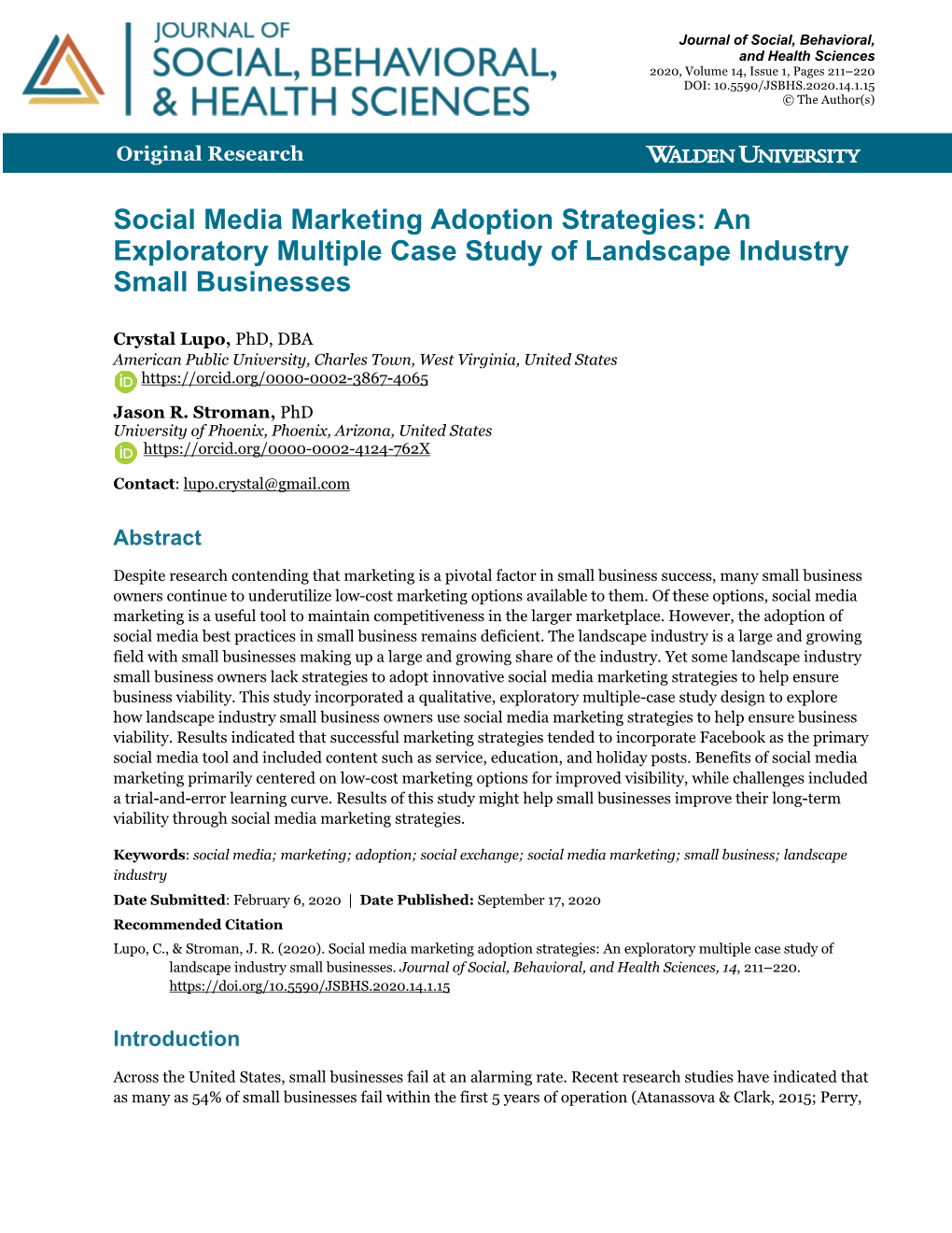 Social Media Marketing Adoption Strategies: an Exploratory Multiple Case Study of Landscape Industry Small Businesses