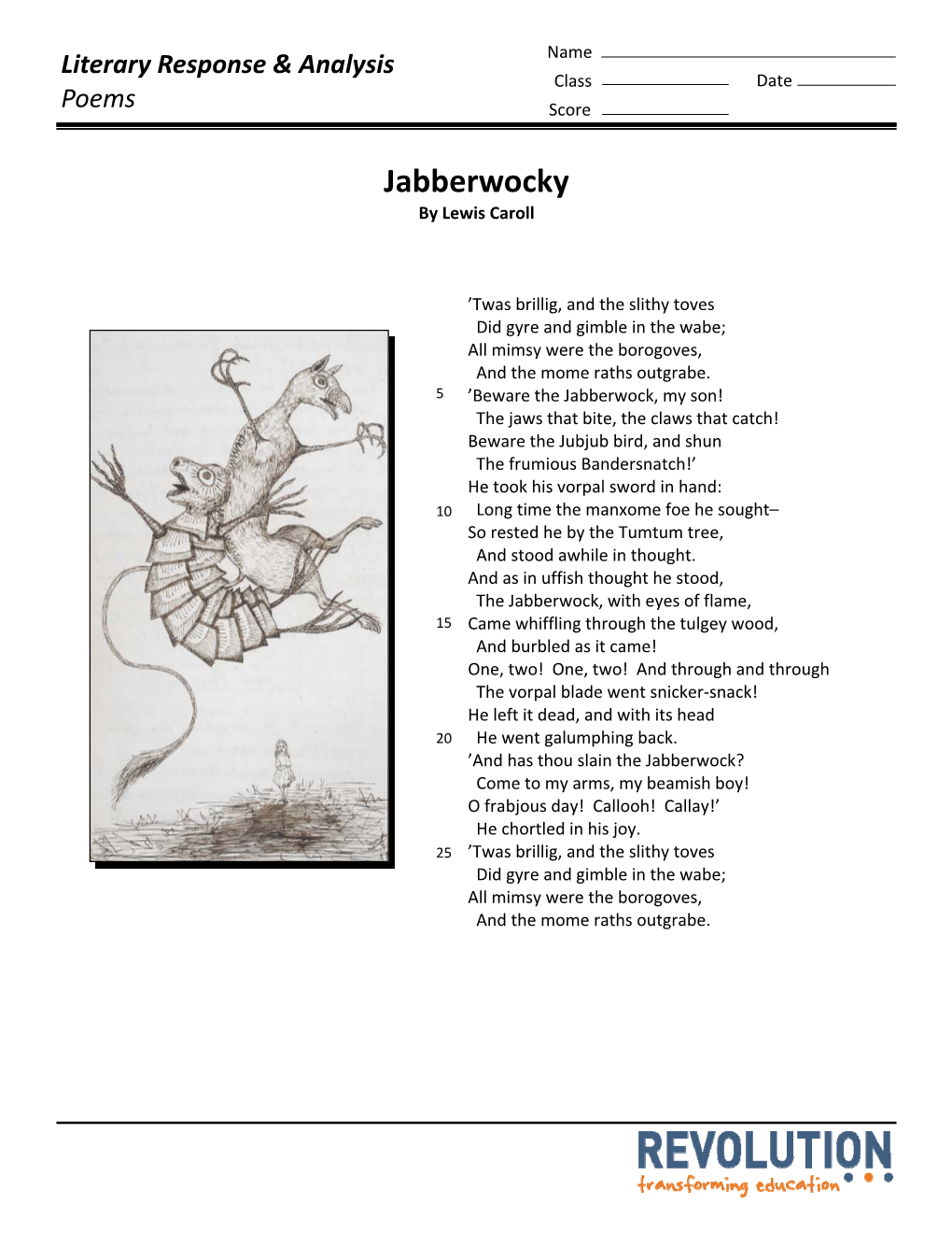 Jabberwocky by Lewis Caroll