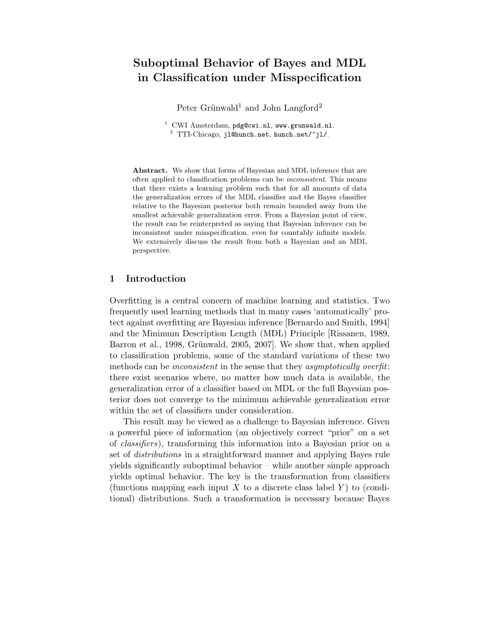 Suboptimal Behavior of Bayes and MDL in Classification Under