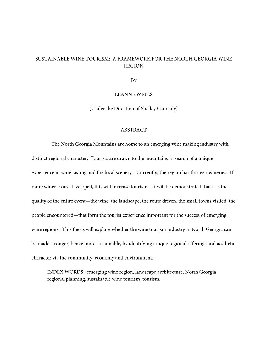 Sustainable Wine Tourism: a Framework for the North Georgia Wine Region