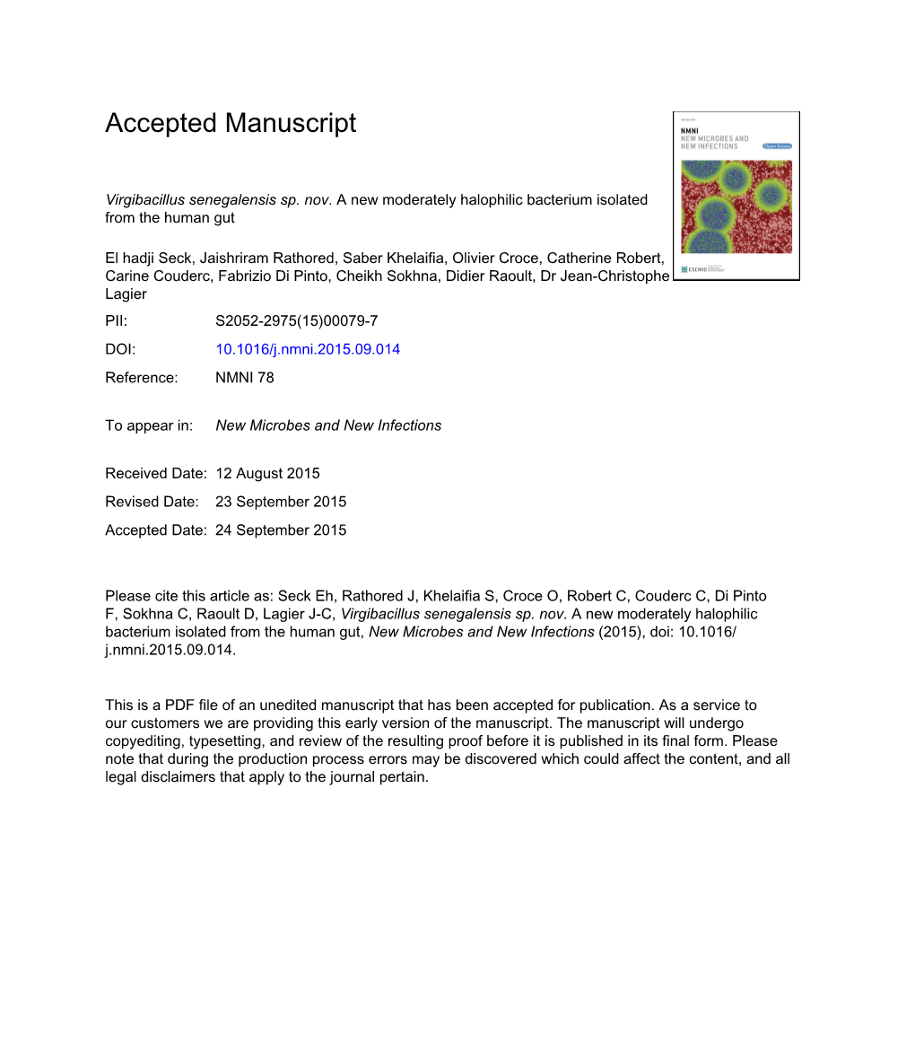 Virgibacillus Senegalensis Sp. Nov. a New Moderately Halophilic Bacterium Isolated from the Human Gut