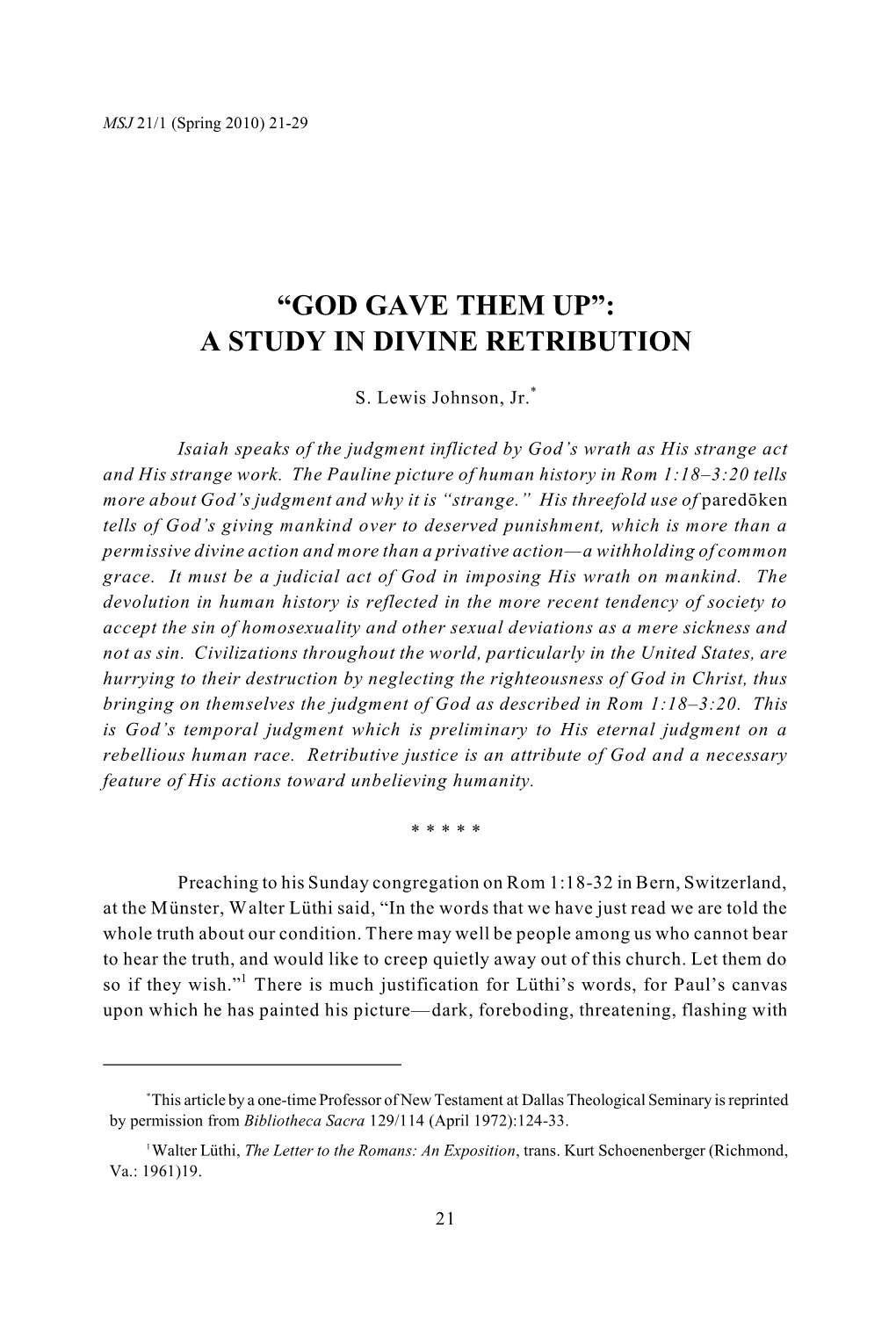 “God Gave Them Up”: a Study in Divine Retribution