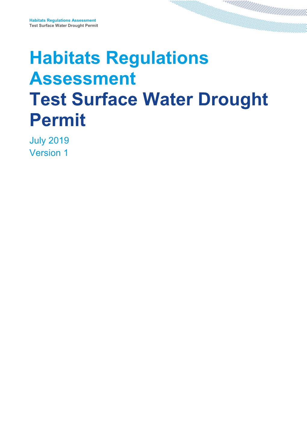 Habitats Regulations Assessment Test Surface Water Drought Permit