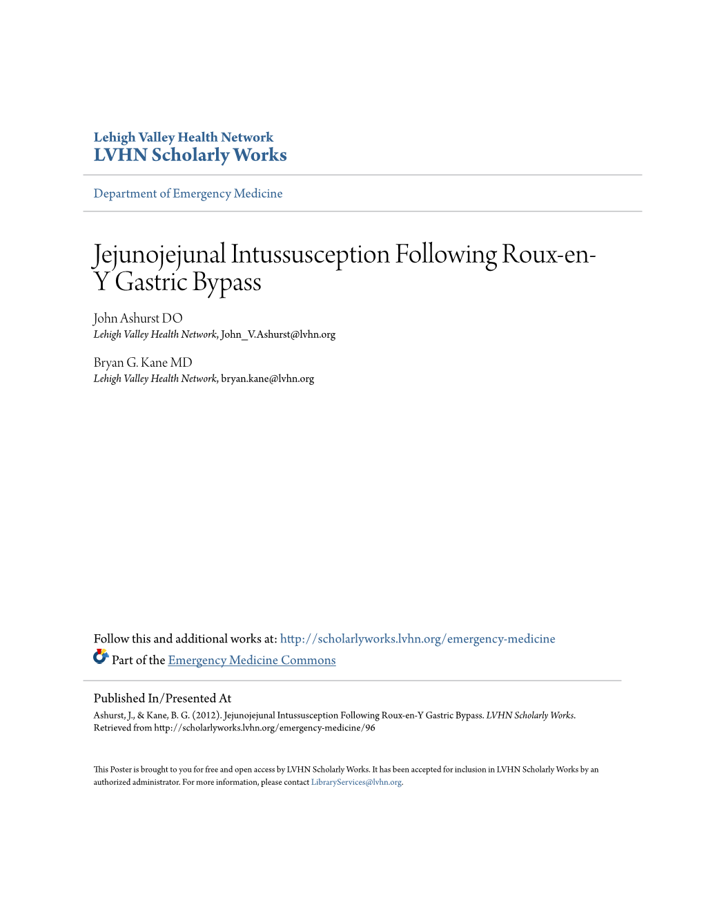 Jejunojejunal Intussusception Following Roux-En-Y Gastric Bypass