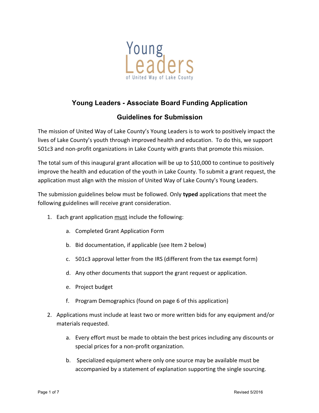 Young Leaders - Associate Board Funding Application