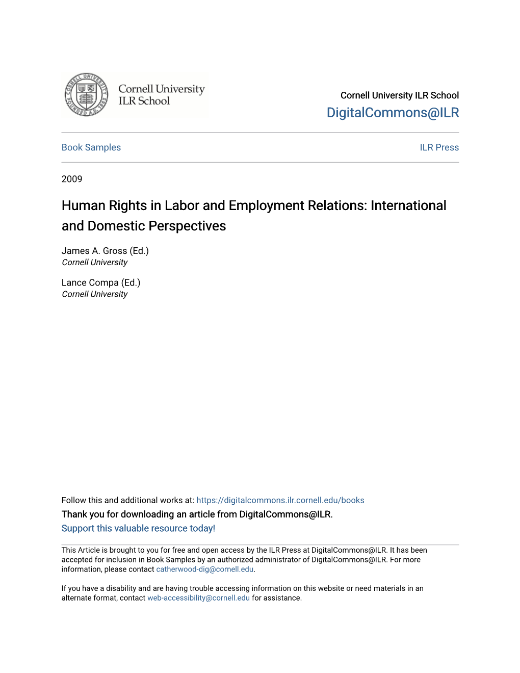 Human Rights in Labor and Employment Relations: International and Domestic Perspectives