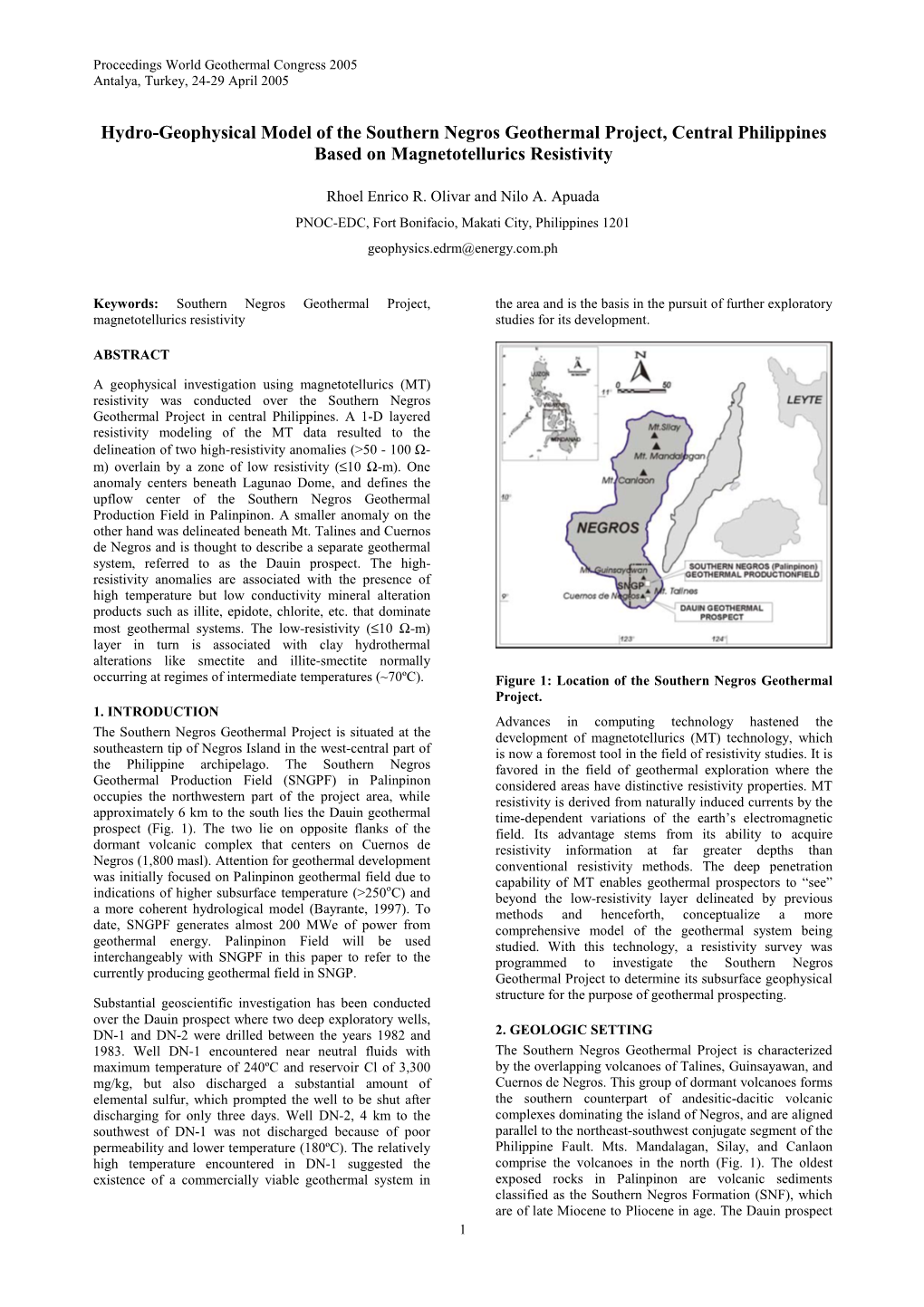 Hydro-Geophysical Model of the Southern Negros Geothermal Project, Central Philippines Based on Magnetotellurics Resistivity