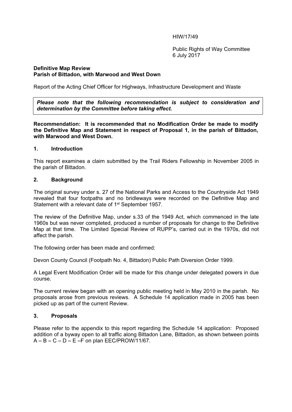 HIW/17/49 Public Rights of Way Committee 6 July 2017 Definitive