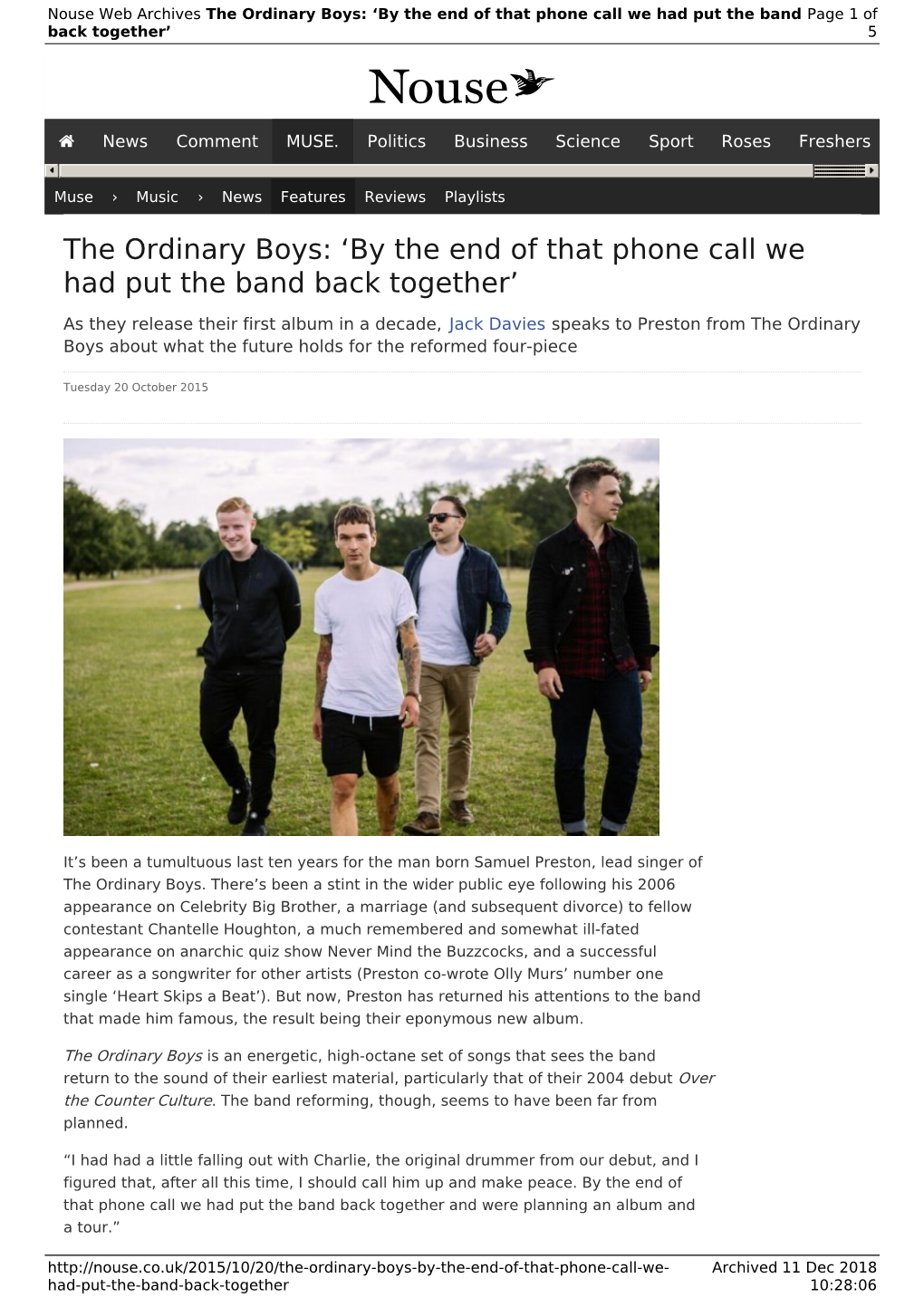 The Ordinary Boys: ‘By the End of That Phone Call We Had Put the Band Page 1 of Back Together’ 5