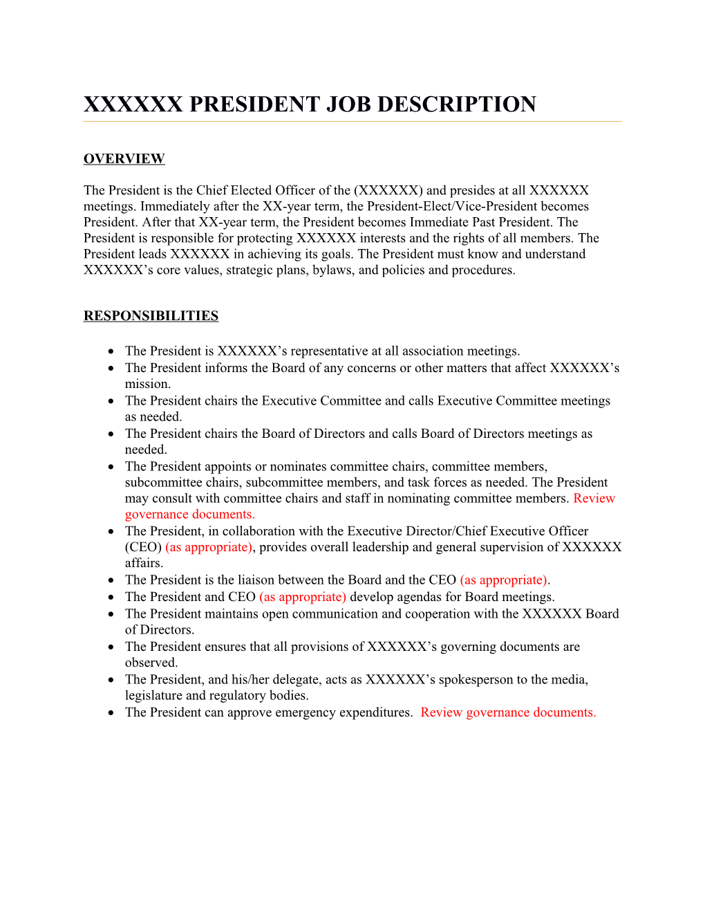 Naea President Job Description