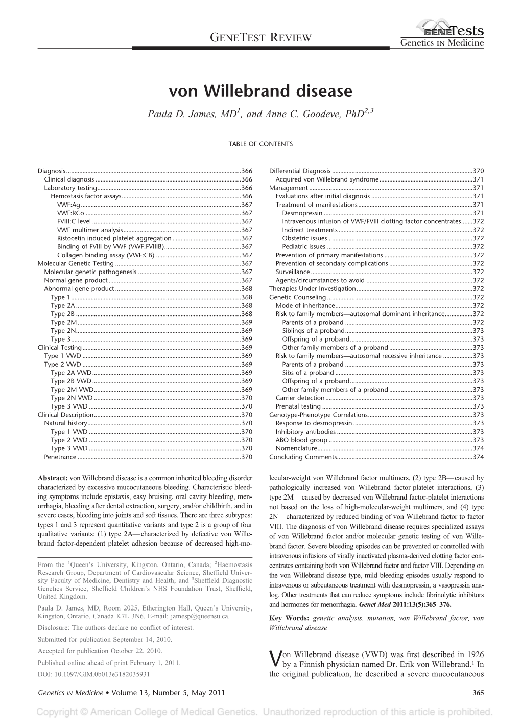 Von Willebrand Disease Paula D