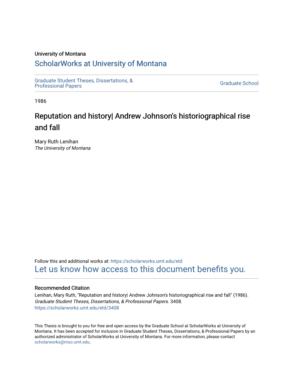 Andrew Johnson's Historiographical Rise and Fall