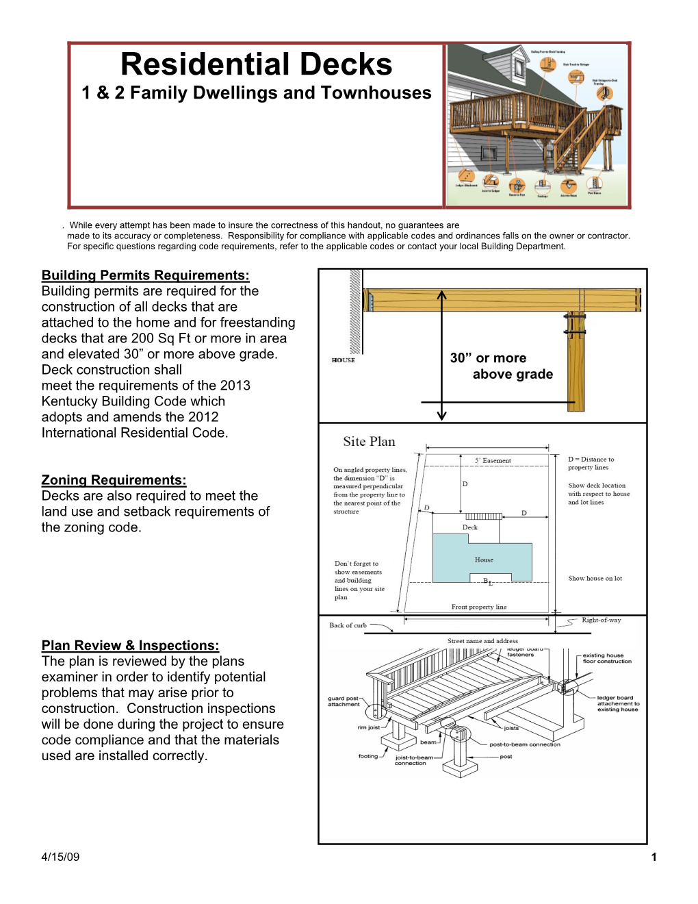 Residential Decks 1 & 2 Family Dwellings and Townhouses