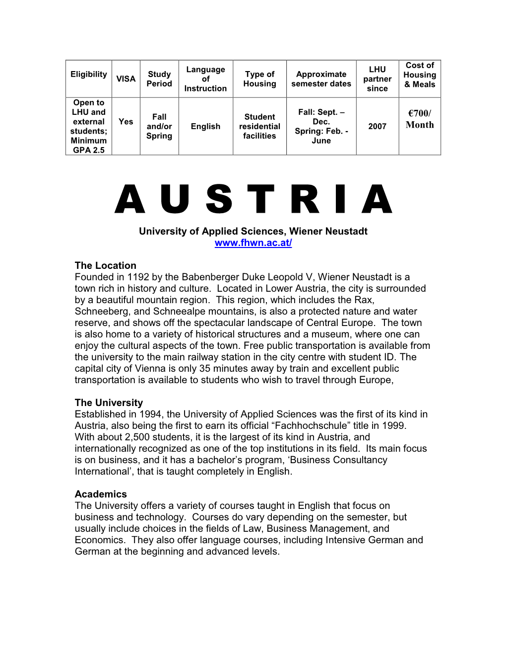 A U S T R I a University of Applied Sciences, Wiener Neustadt